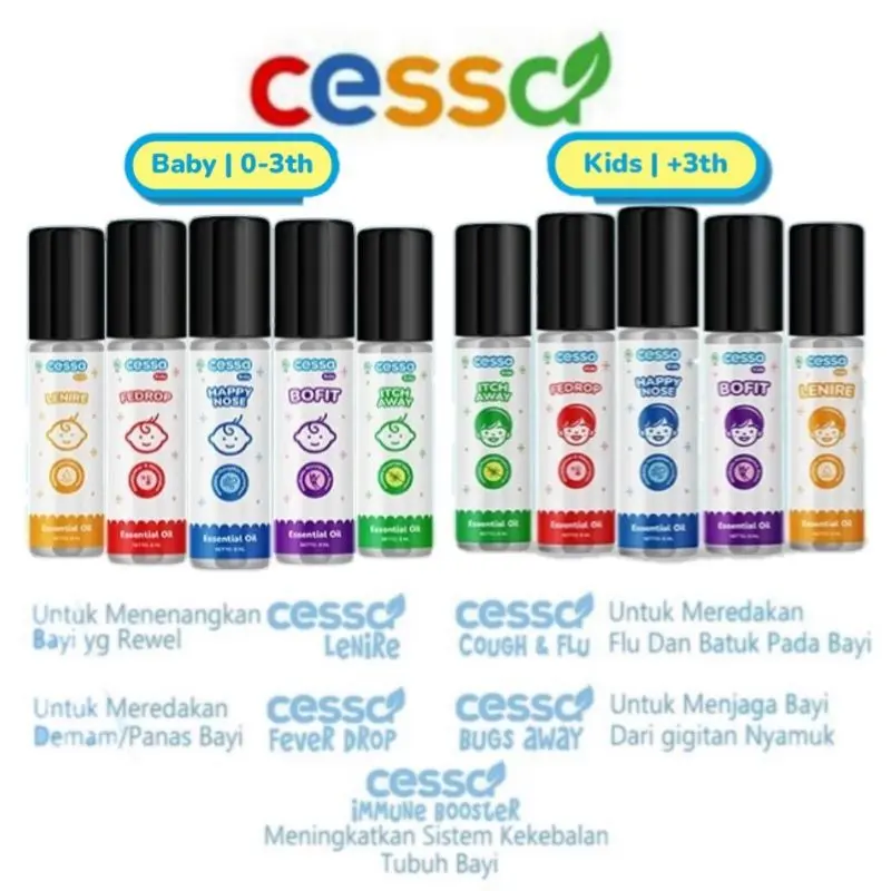 CESSA BABY / KIDS ESSENTIAL OIL 0-3 / 3+ Tahun - Aroma Terapi Fever Drop , Happy Nose , Lenire , Bugs Away , Bye Owl dan Immune Booster