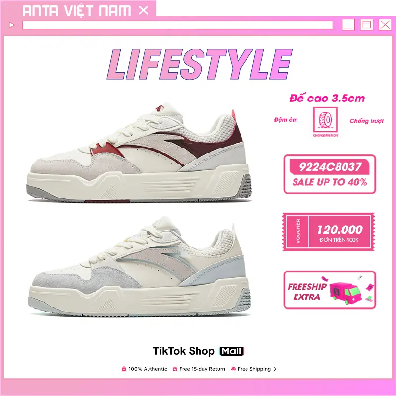 Giày Thời Trang Đế Bằng Nữ ANTA SKATEBOARD C37 9224C8037| GiàyTrượt Ván Skateboard Cổ Thấp Bọc Đế Cao Su Shoes Chống Trơn Trượt, Mài Mòn, Sneaker Đệm Êm Thoải Mái Thoáng Khí Bảo Hành Chính Hãng ANTA