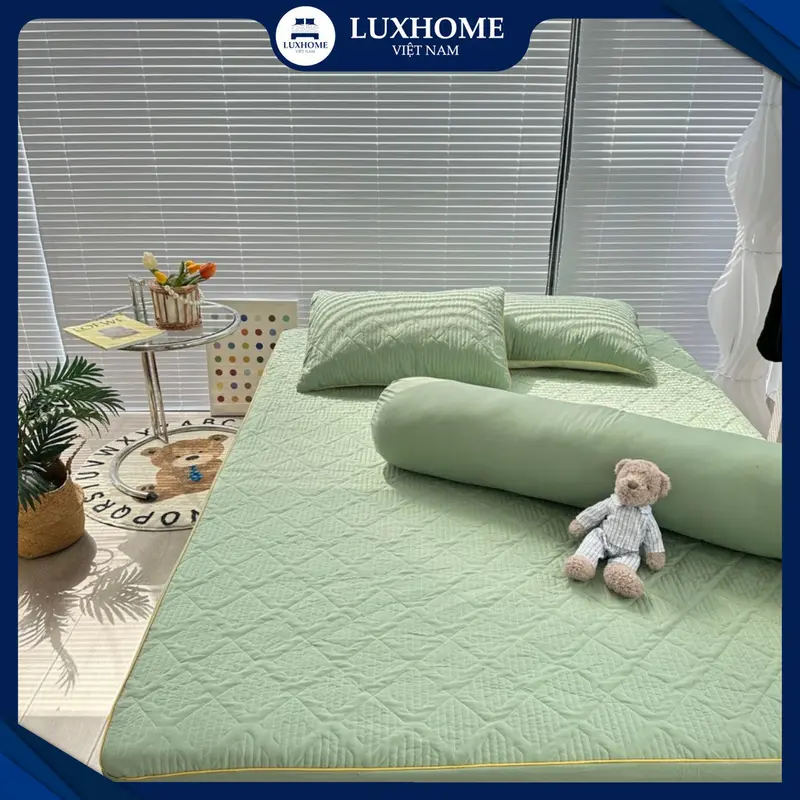 Bộ Chăn Ga Gối Chần 4 Món Cotton Phối Màu, Chất Vải Mềm Mát, Thoáng Khí, Thấm Hút Mồ Hôi 2