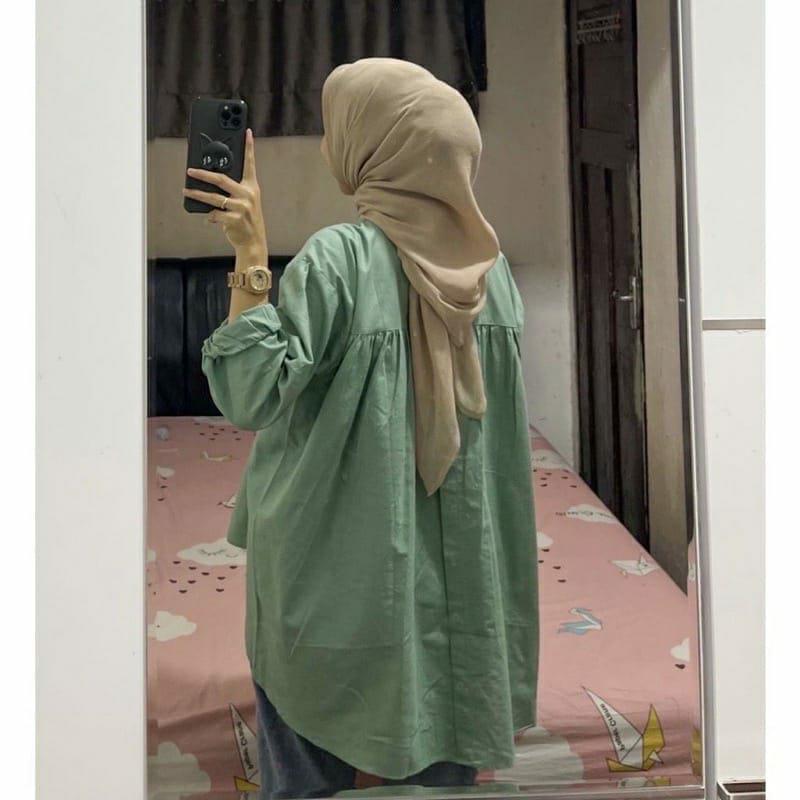 Product Introduction of Kemeja Rika Kancing Belakang Linen Rami Original Baju Panjang Top Variasi Wanita Atasan Oversize Basic Outer 8