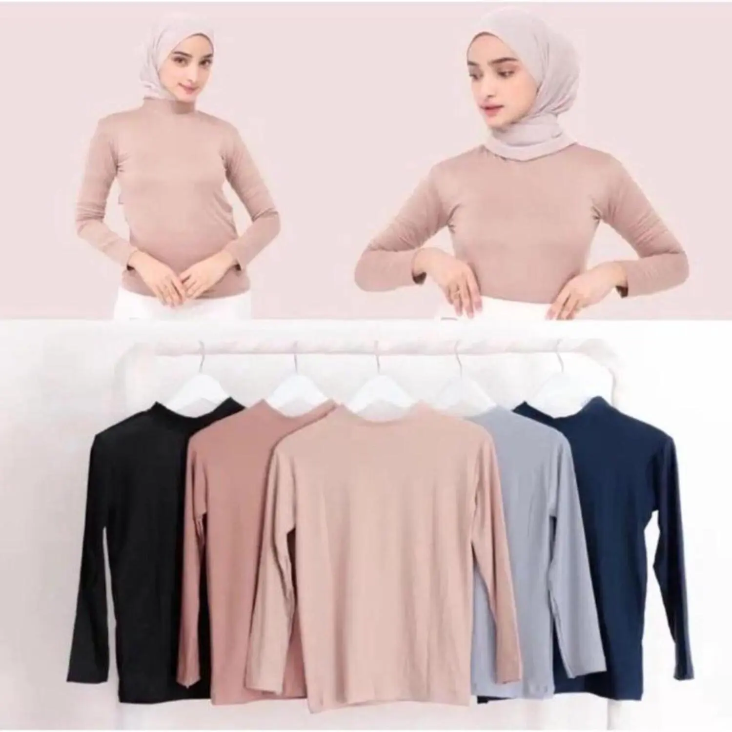 Manset Lengan Panjang / Mangset Baju dalaman wanita / Manset Hijab Bahan Spandek Jersey Muslim Spandex Atasan  Basic  Hitam