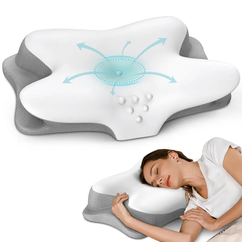 Cervical Neck Pillow For Pain Relief - Ergonomic Memory Foam Contour Pillow, Cooling Side Sleeper Pillow With Removable Case