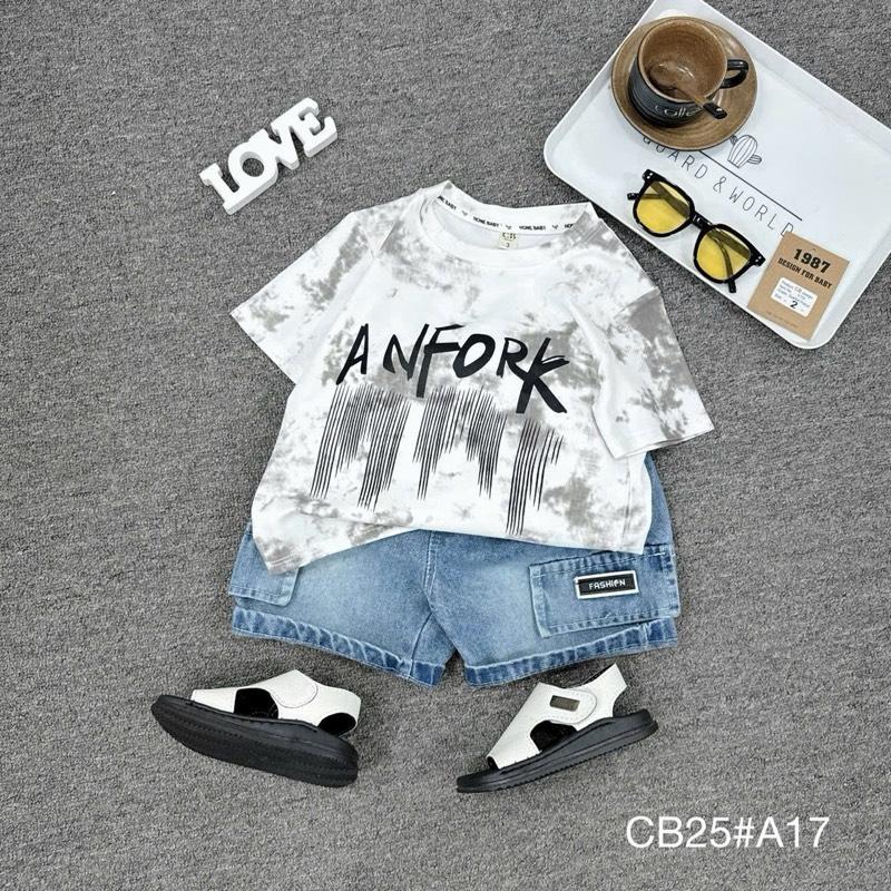 8-28kg Set quần jean túi kèm áo cotton tàu in tràn viền cho bé trai 3