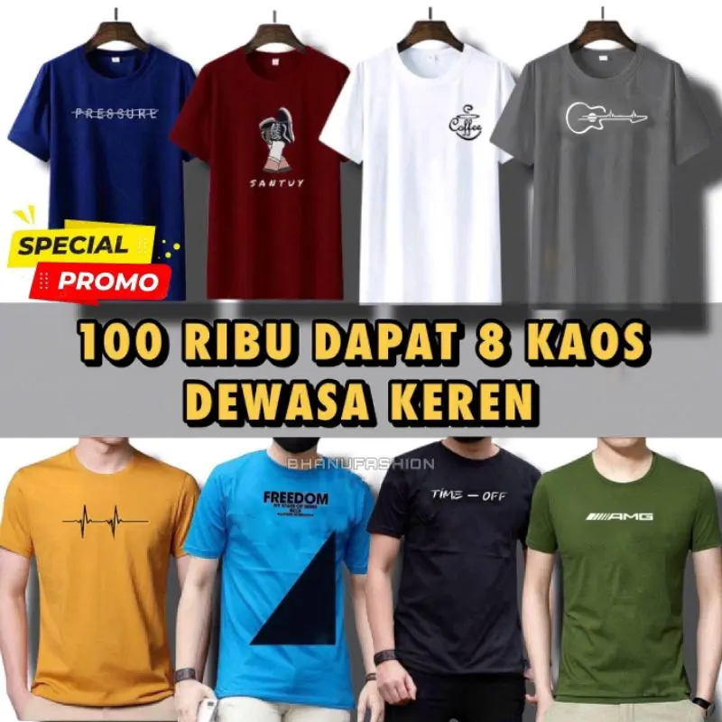 100 Ribu Dapat 8 Kaos Distro Keren Pria Lengan Pendek Dewasa
