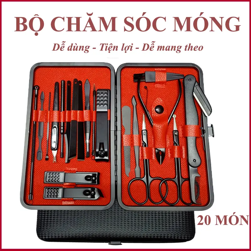 BMT 20 chi tiết, dụng cụ chăm sóc tay chân Thép không gỉ Bộ dụng cụ làm móng tay