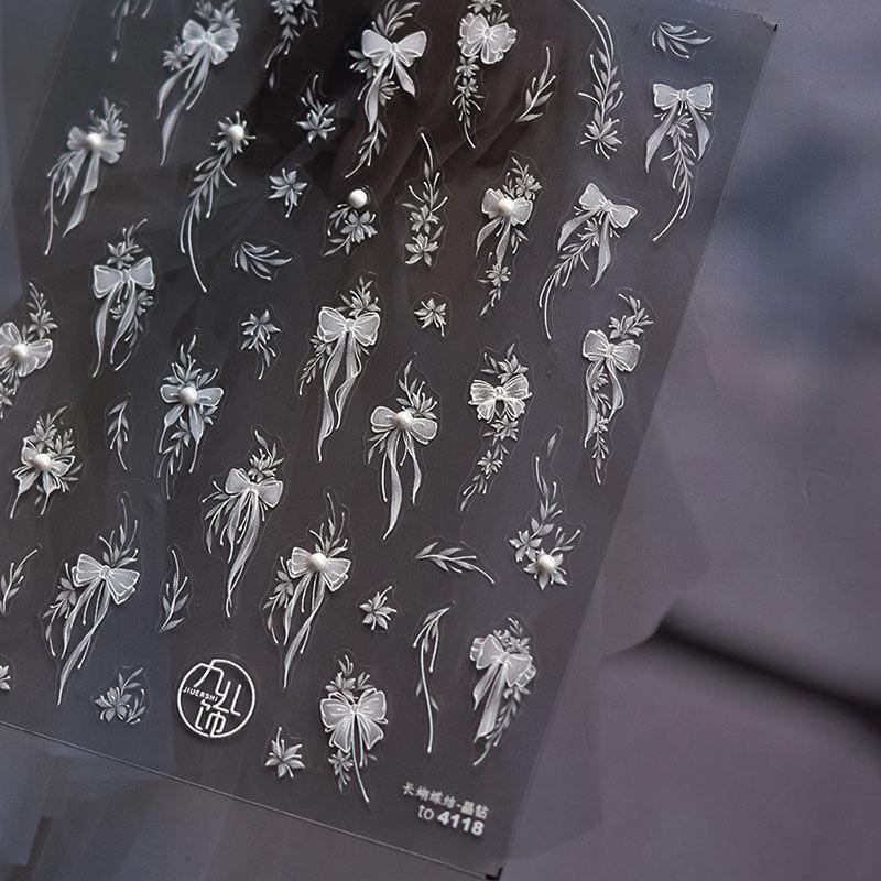 Miếng Dán Móng Tay Nơ Voan Giảm 5D, Miếng Dán Đồ Trang Trí Móng Tay Nghệ Thuật Tự Làm, Miếng Dán Ruy Băng Bướm Trắng, Thanh Trượt Làm Móng Động Vật, Dễ Thương,