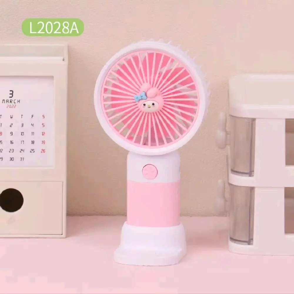 Quạt mini cầm tay, tích điện, nhỏ gọn xinh xắn, có đế để điện thoại, sạc usb và sticker