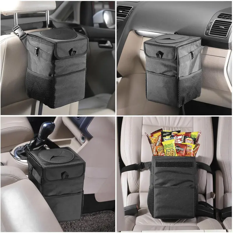 Car Trash Can with Lid & Storage Pockets, Large Capacity Car Trash Bag, Multipurpose Car Storage Box, Car Accessories, Car Organization Supplies, Automotive, Holder 4