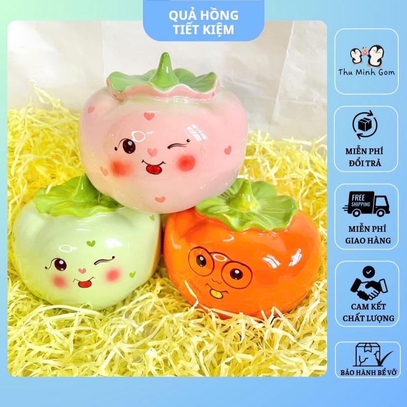 Quả hồng tiết kiệm cực đáng yêu - MẶT NGẪU NHIÊN/ Heo đất tiết kiệm/ ống heo tiết kiệm hình quả hồng/ heo sứ tiết kiệm/ gốm sứ Bát Tràng 1