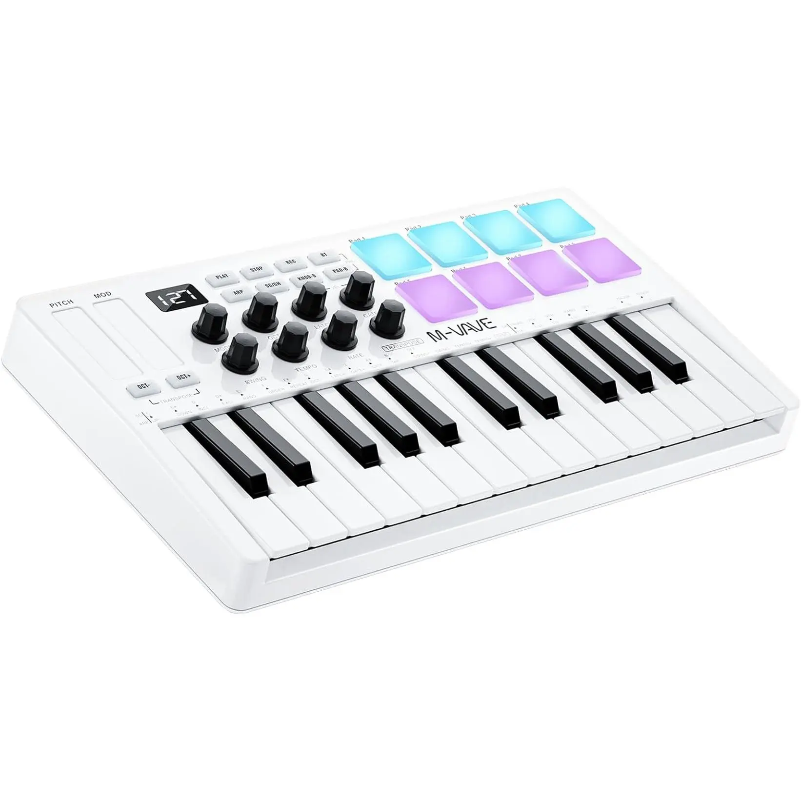 (in stock)M-WAVE 25 Key USB MIDI Keyboard SMK25 Controller With 8 Backlit Drum Pads, Bluetooth Semi Weighted Professional dynamic keybed 8 Knobs and Music Production,Software Included