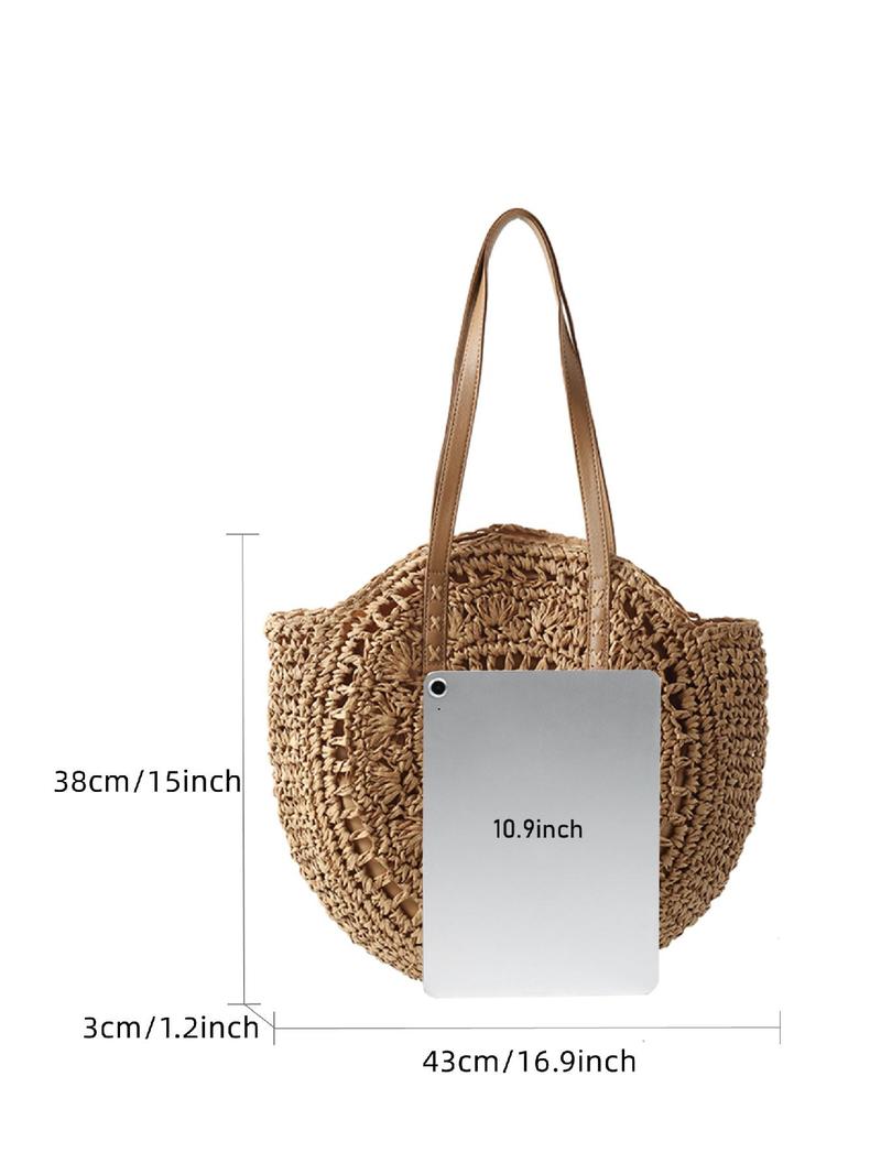 Product Introduction of Women's Solid Color Straw Bag, Fashionable Large Capacity Shoulder Bag for Daily Used, Casual Trendy Versatile High-quality Daily Commuting Bag 1