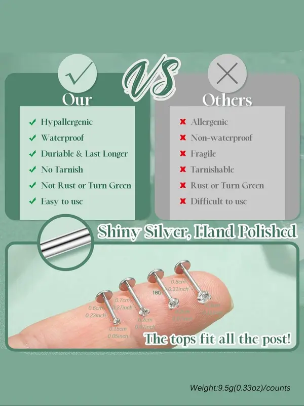 Rhinestone Decor Nose Studs, Stainless Steel Nose Rings, Body Jewelry for Women & Men, Hypoallergenic Piercing Jewelry 1