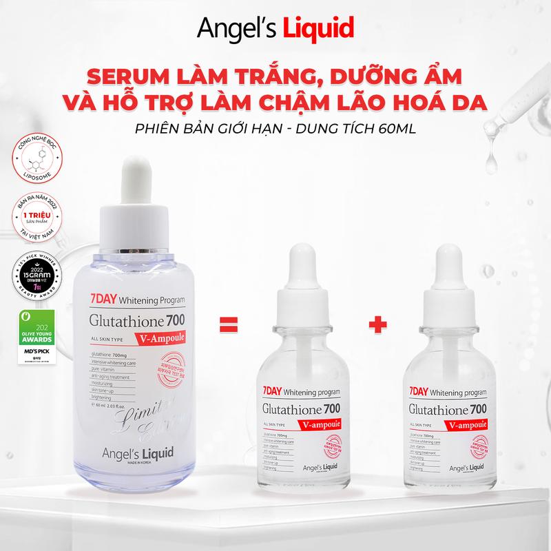 Live PHIÊN BẢN 60ML Serum Hỗ Trợ Dưỡng Trắng Cấp Ẩm Làm Chậm Lão Hoá Glutathione 700mg +HA Angel's Liquid 7Day Whitening Program V-Ampoule 60ml