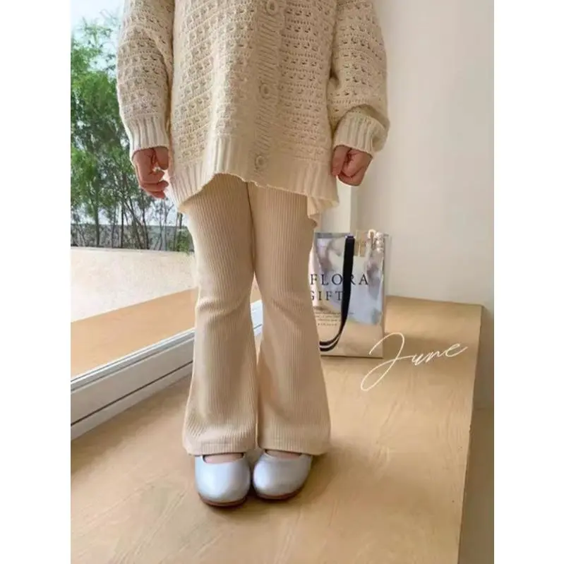 Kids Bell-Bottom Pants New Kids Bootleg Pants Bell-Bottom Pants Baby Girl Ice Silk Sunken Stripe Stretch Fashionable Outer Wear Leggings Baby Toddlers Baby Toddlers