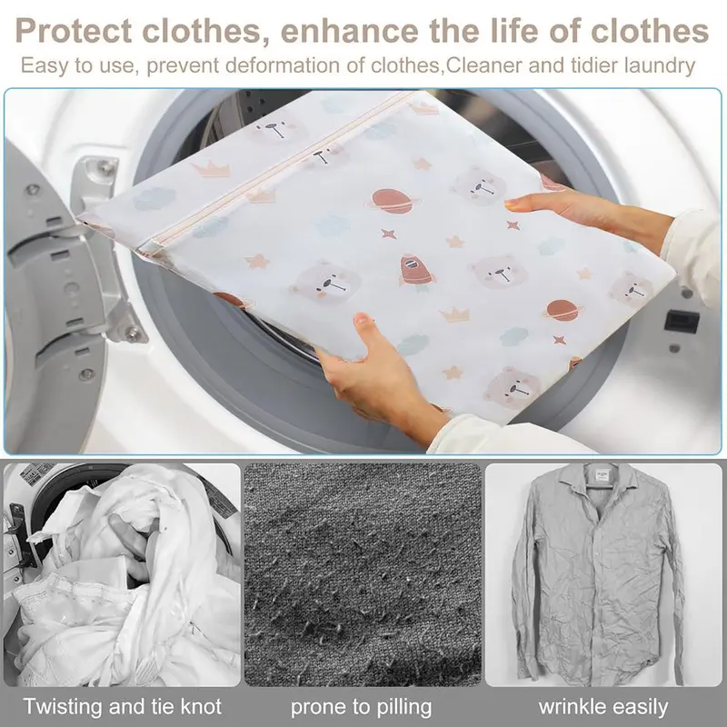 Mixed Size Mesh Laundry Bag, 3 Counts/set Cute Bear Pattern Washing Bag, Laundry Tools & Accessories for Home & Travel 5