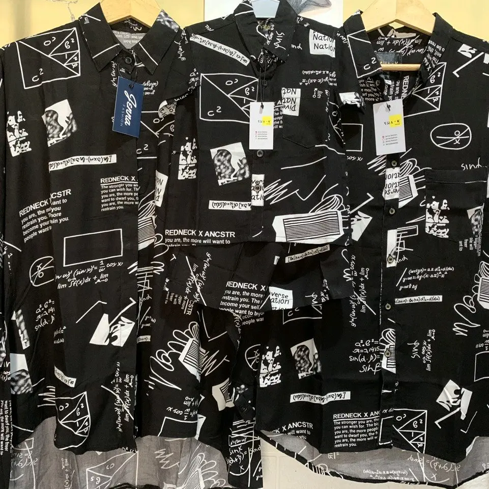 couple kemeja rayon premium motif hitam koran