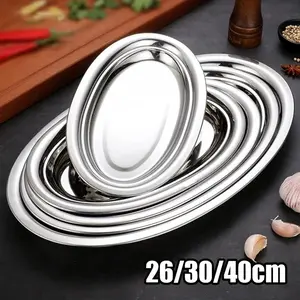 Piring Saji Oval Nampan Oval Stainless Plate Tray Tebal Ikan Sate Murah Size 26/30/40cm