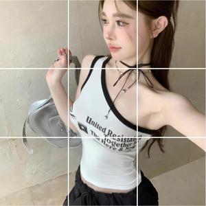 เสื้อกล้ามเปิดไหล่ สไตล์สาวฮอต พิมพ์ลายตัวอักษร เสื้อกล้ามฐานผู้หญิง ชุดฤดูร้อน น่ารักและเซ็กซี่ เสื้อแขนกุด 5264