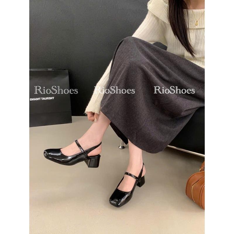 giày búp bê MAry Jane da bóng cao cấp quai hậu dây chun co dãn,gót vuông 5cm chắc chắn dễ đi,giày rioshoes,cao gót 5p Nữ Jean 5