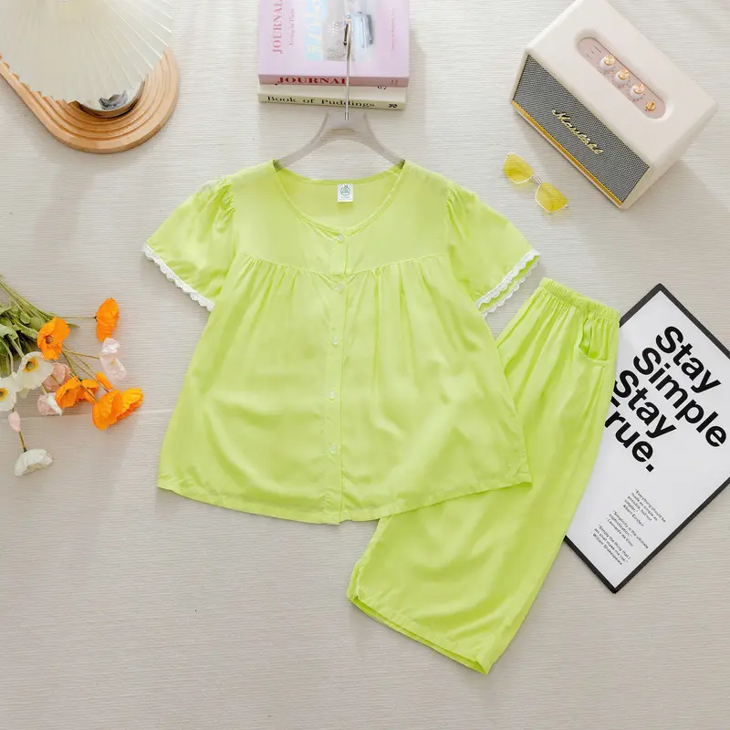 Đồ Mẹ- Tay Búp quần Lửng- Đồ Bộ Mặc nhà - Bộ quần áo Tole Loại 1 mềm, mịn, mát size 43 -72kg Nữ Women Quần Ngủ Voi Tay Loe Top 7-8 năm đồ ngủ Ống Loe Ong 6