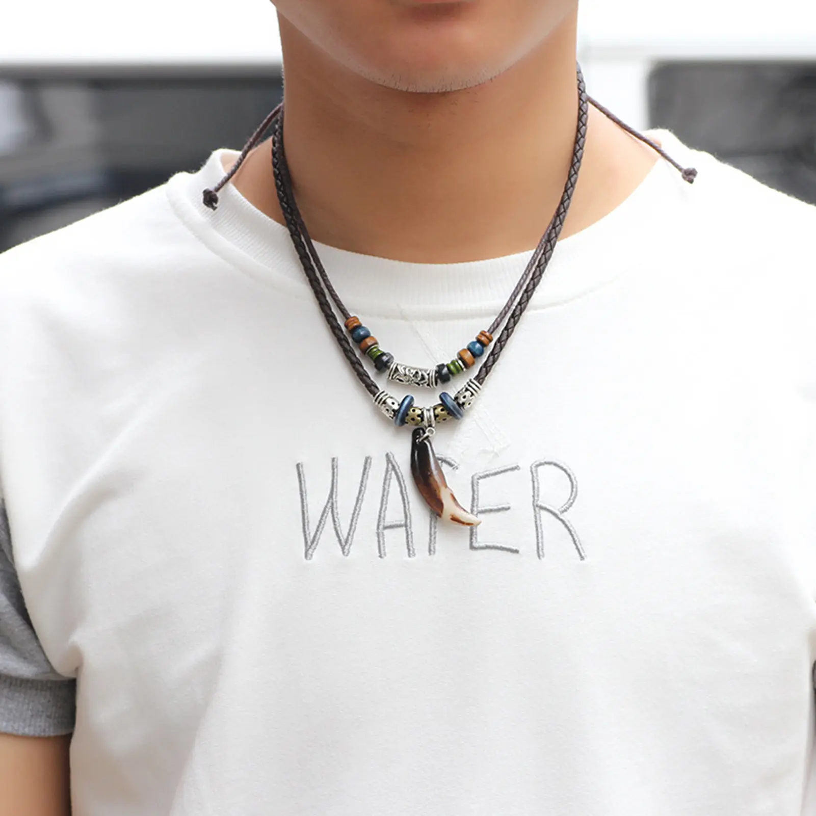 Men Necklace Vintage Braid Decorative Ethnic Style Men Pendant Necklace Gift