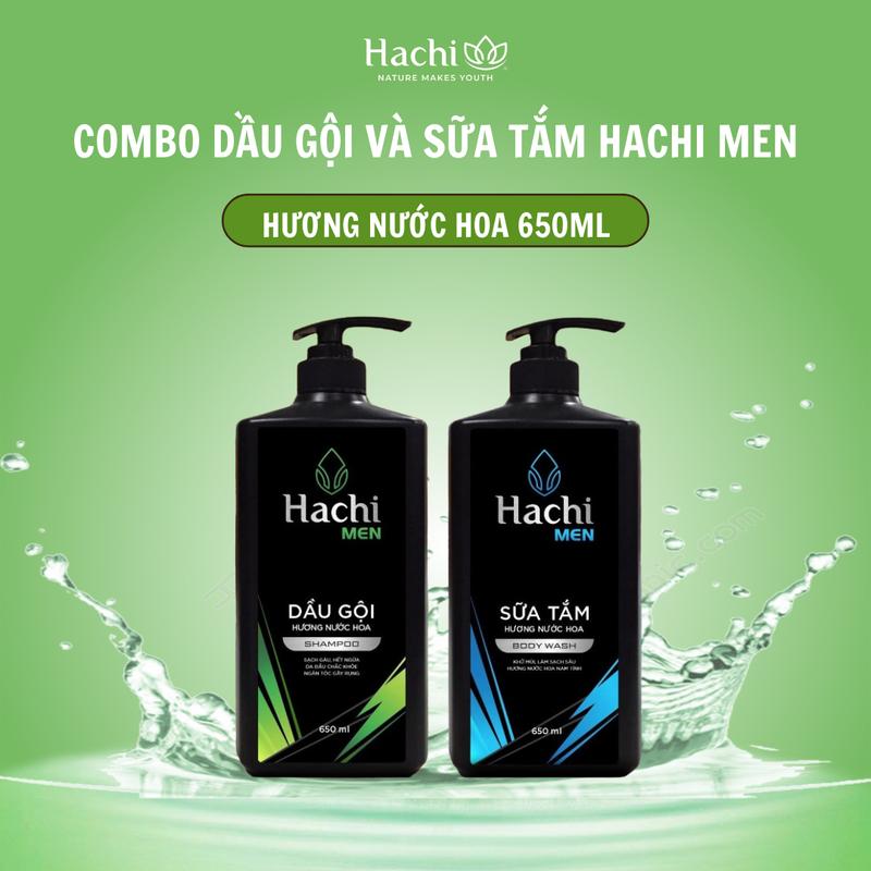  Combo Dầu gội Sữa tắm Hachi Men hương nước hoa dung tích 650ml Dưỡng Thể Chăm sóc cá nhân Làm Đẹp Da 