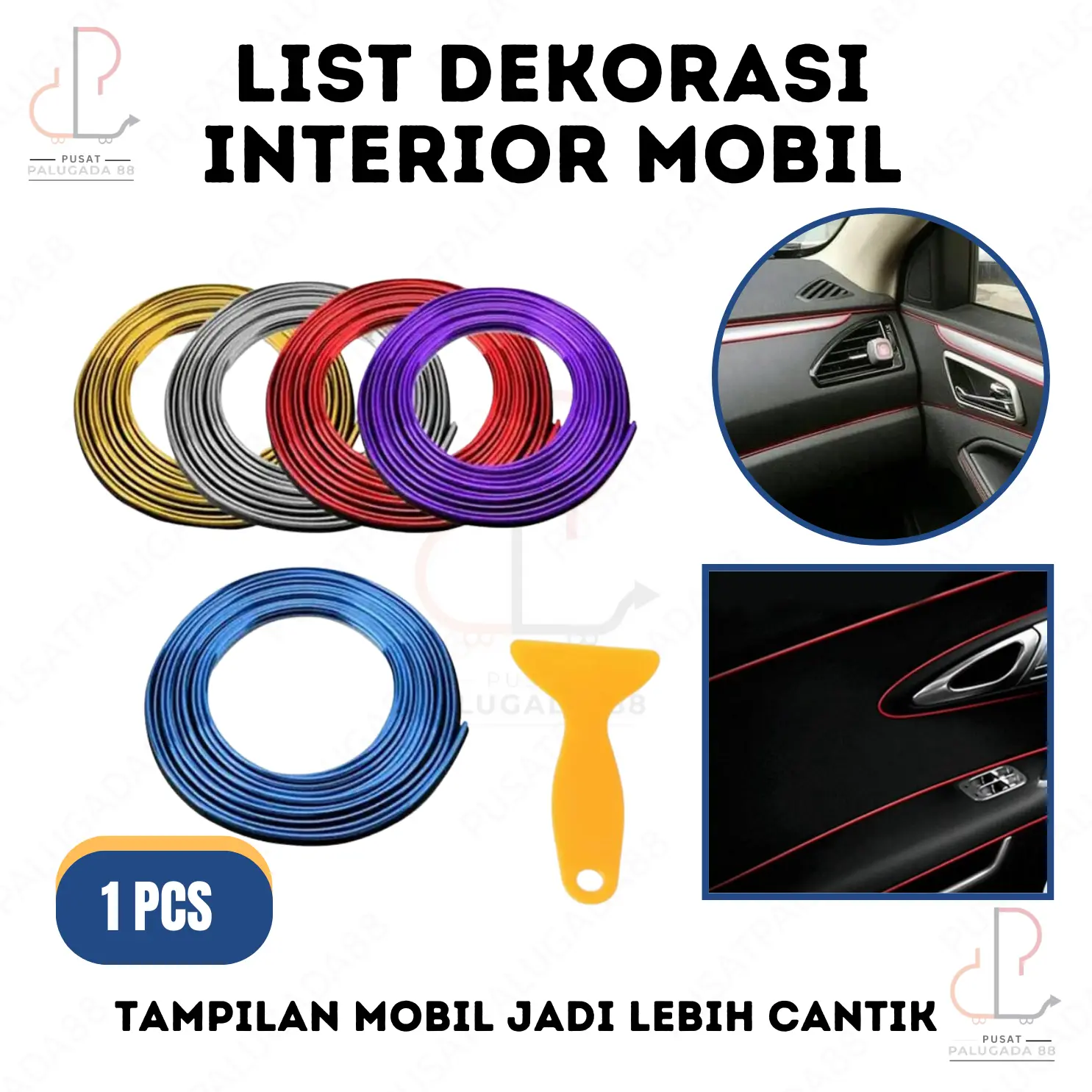 List Dekorasi Interior Lis Dashboard Trim Mobil Moulding Strip 5 meter FREE Rakel Car Gold