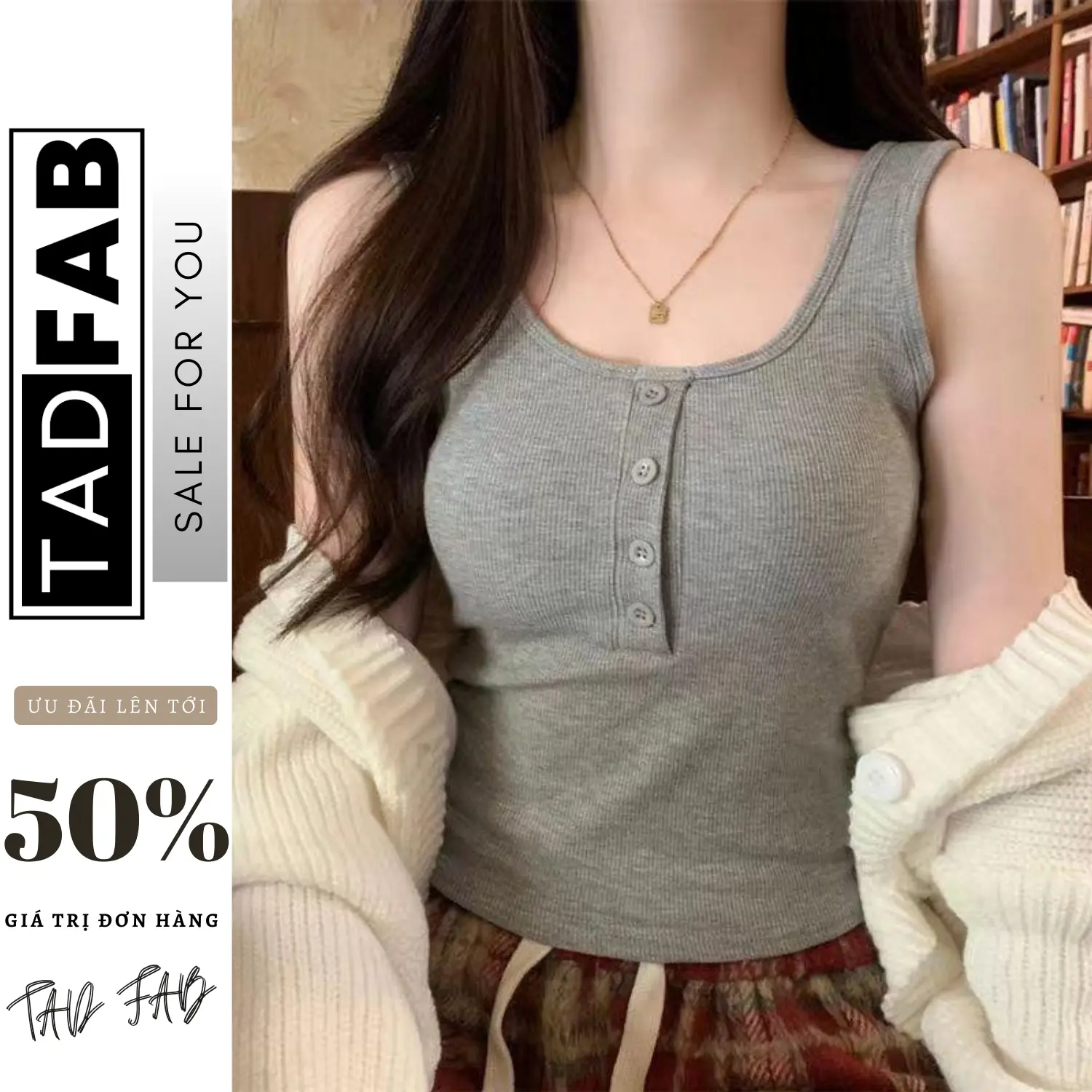 Áo ba lỗ thun tăm nữ ( không mút ngực ), Khuy cài cực đẹp lên form dáng đẹp Top Women
