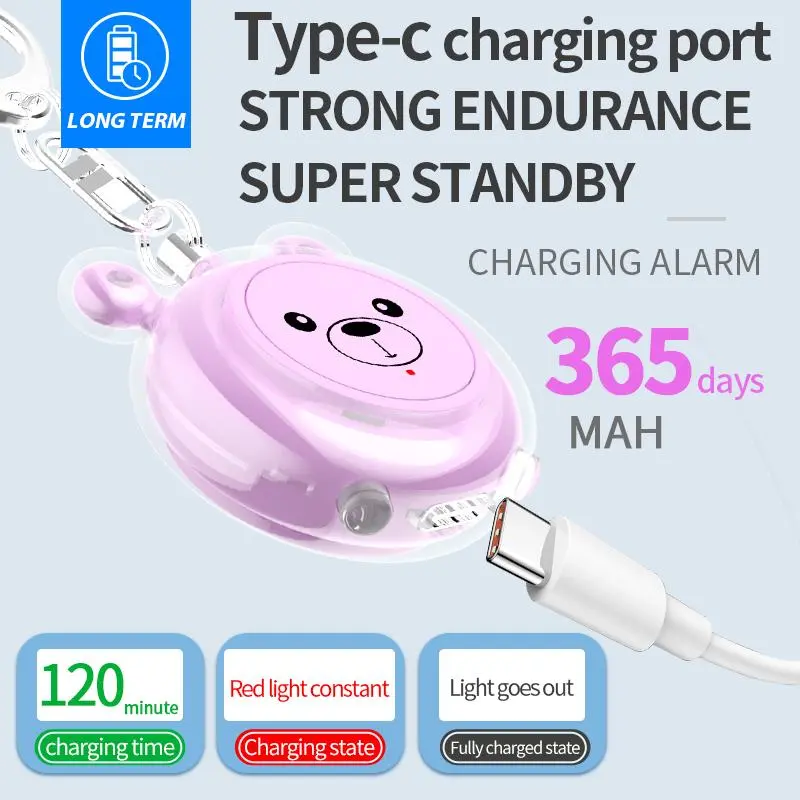 Cartoon Bear Design BT Security Alarm, Type-C Rechargeable Portable Security Alarm, Personal Security Alarm for The Elderly Women Safe 4