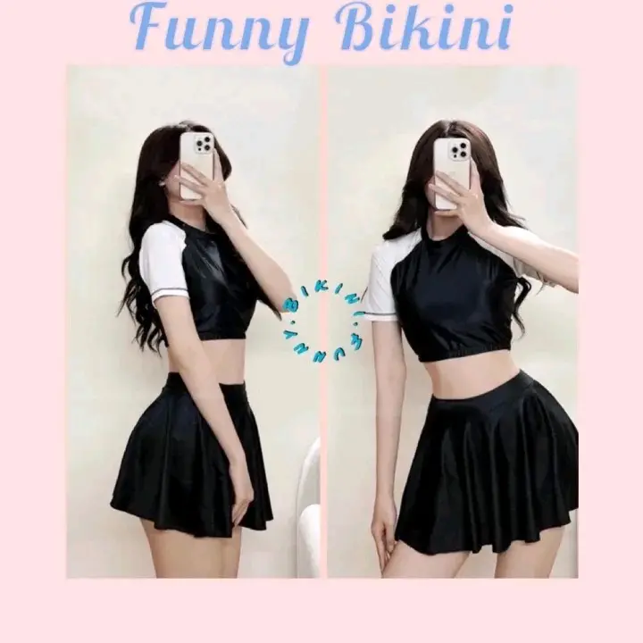 [Size M,L,XL]Bikini đồ bơi nữ đi biển 2 mảnh crop-top mix chân váy phong cách Hàn Quốc FUNNY BIKINI MS-P08 Áo Croptop Cho Nữ