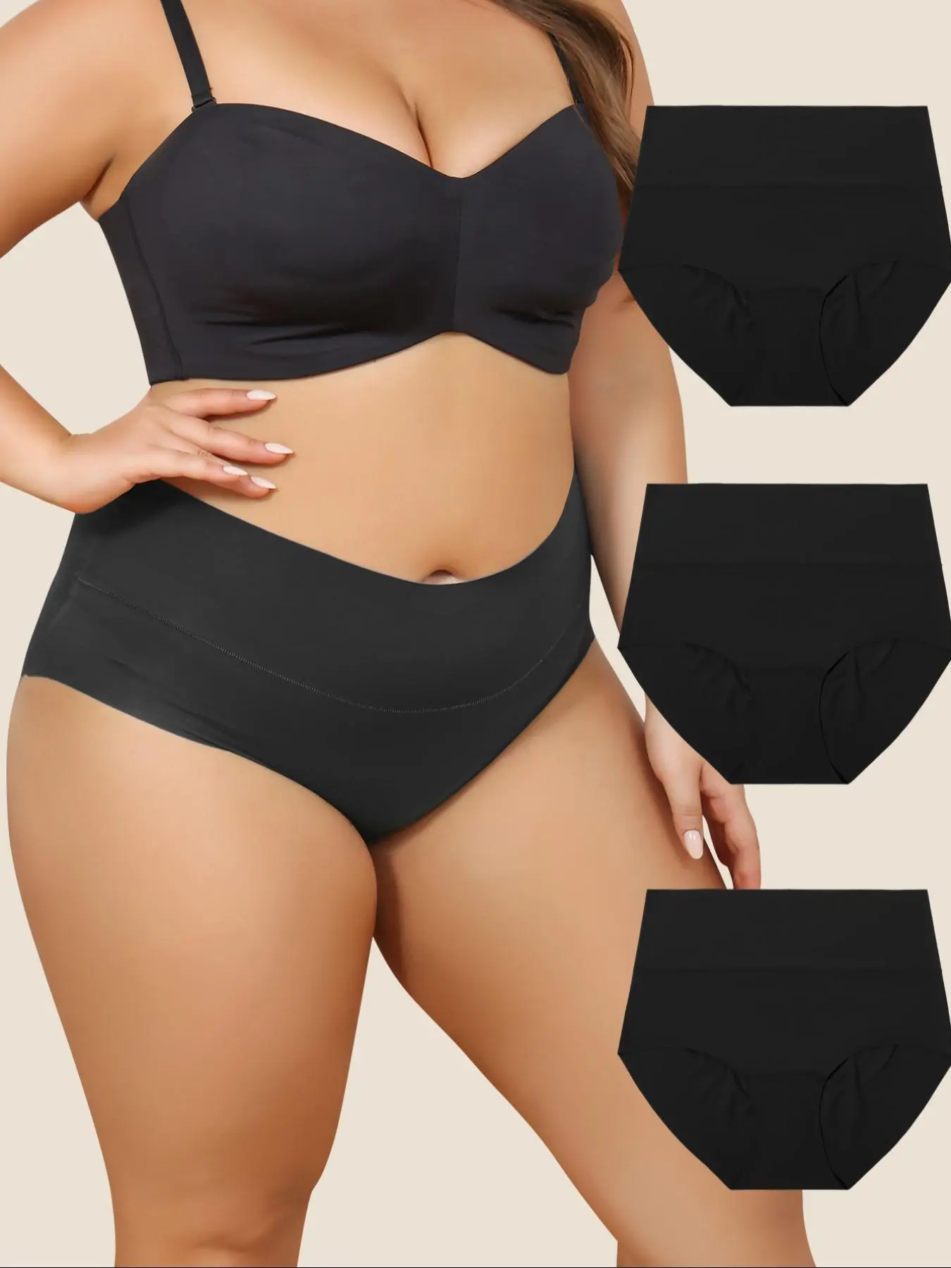 Plus Size Solid High Waist Knicker, Soft Comfy Breathable Seamless Brief, Women's Underwear for All Seasons