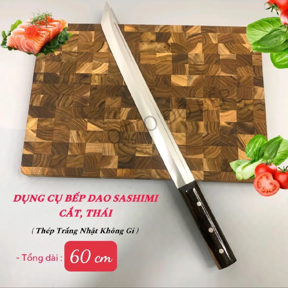 ( 60cm ) Dụng cụ bếp dao chuyên dụng cắt, thái sashimi, phi lê cá thép trắng không gỉ