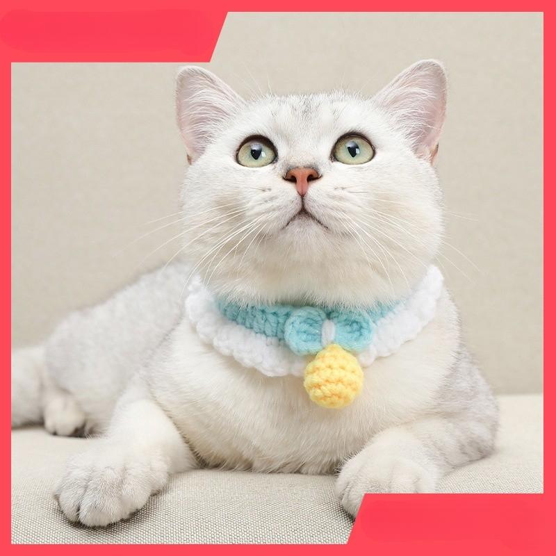Product Introduction of English short cat collar, hand woven scarf, cute and adjustable blue cat neck rope, cute cat collar 9