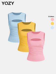YOZY Women's Plain Cut Out Ruched Tank Top, Casual Sleeveless Round Neck Top for Daily Wear, Ladies Clothes for All Seasons
