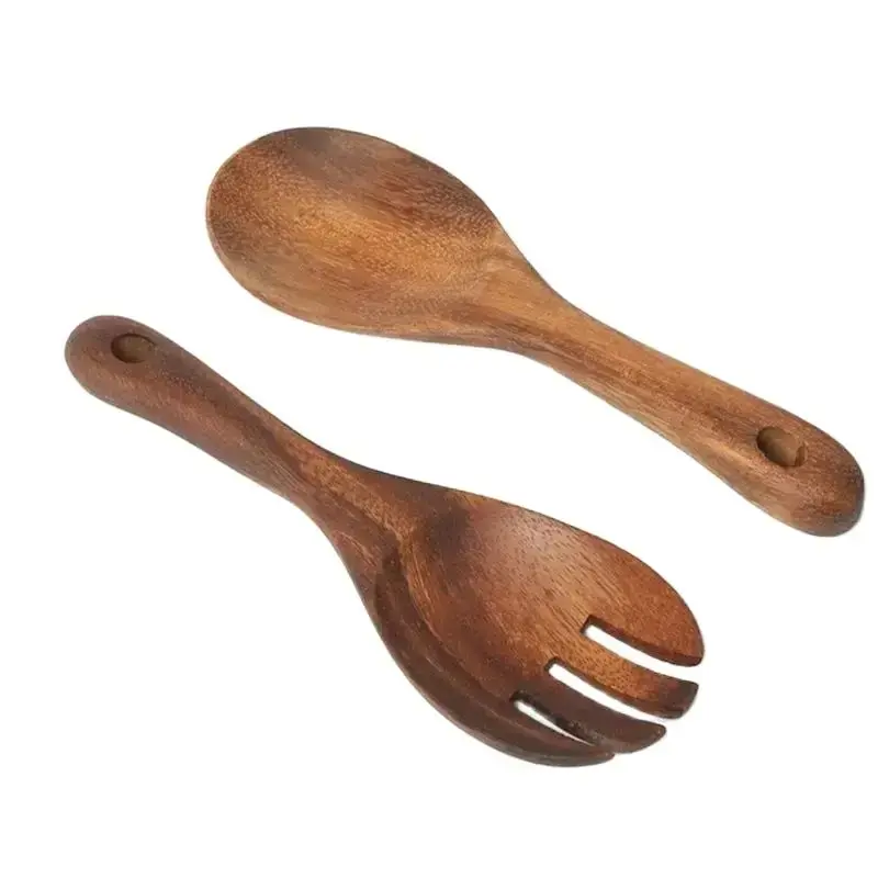 Wooden Spoon Set Large Salad Dinner Spoon Wood Fork Spoon Cutlery Set Wooden Utensils Tableware