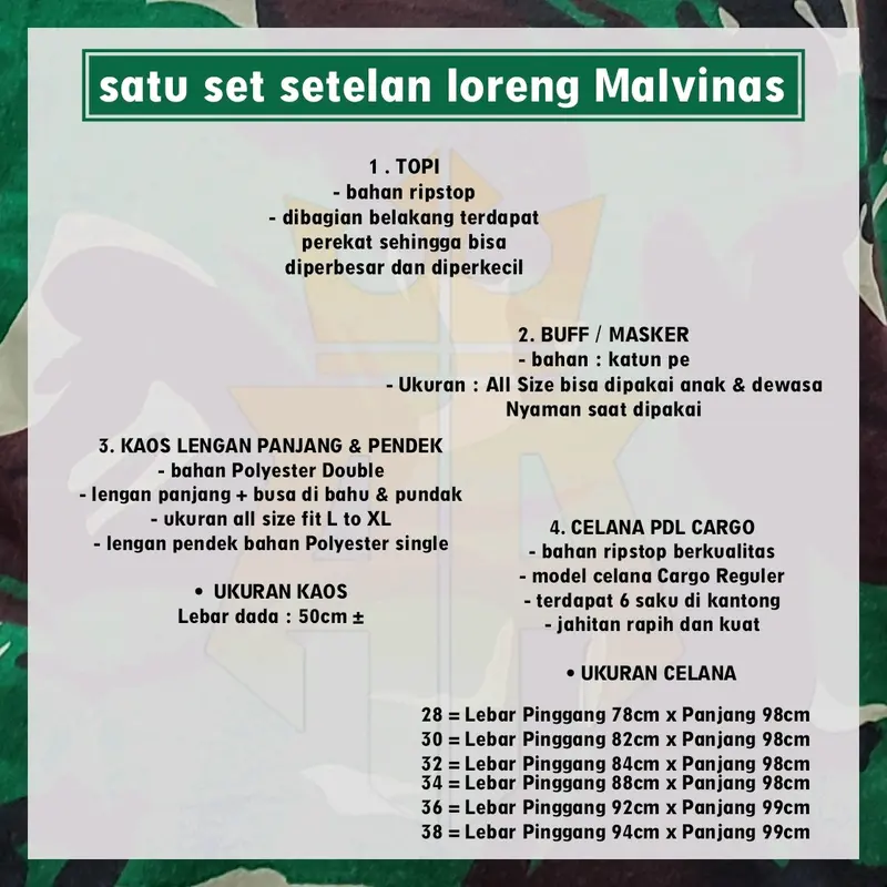 Satu Set Setelan Kaos Loreng Lengan Panjang ( kaos + celana + Topi & buff ) 5