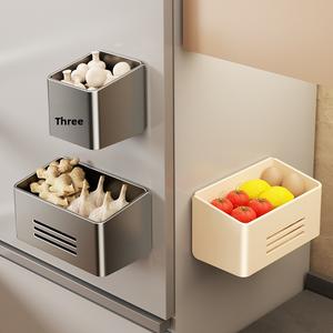 Trend New Magnetic Storage Rack No-Drill Kitchen Refrigerator Side Enamel Board Accessories Wall-Mounted Onion Ginger Garlic Spice Storage Box
