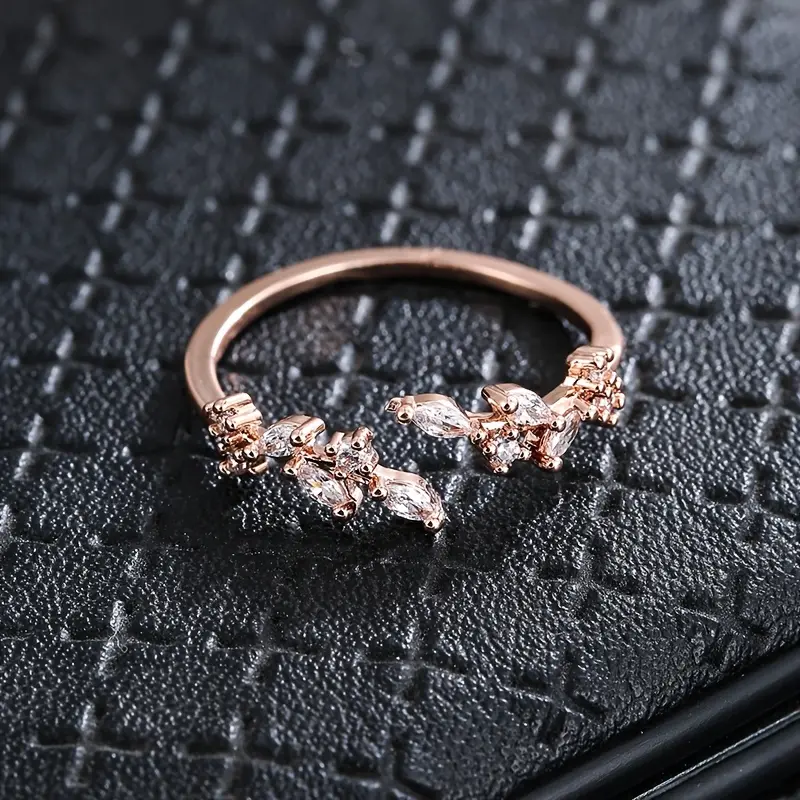 1pc Elegant Leaf Design Ring, Copper Material, Synthetic Zirconia Mosaic, Perfect for Daily and Party Occasions delicate gift exquisite surprising 5