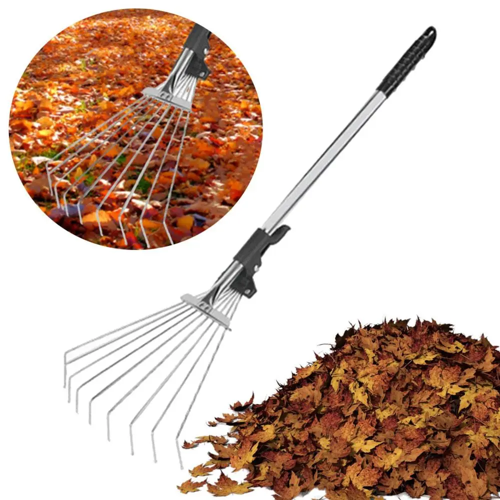 Garden Leaf Rake Non Slip Handle Raking Leaves Retractable Handle Rake for Gardening Plants Lawns Yard Window Wells Flower Beds