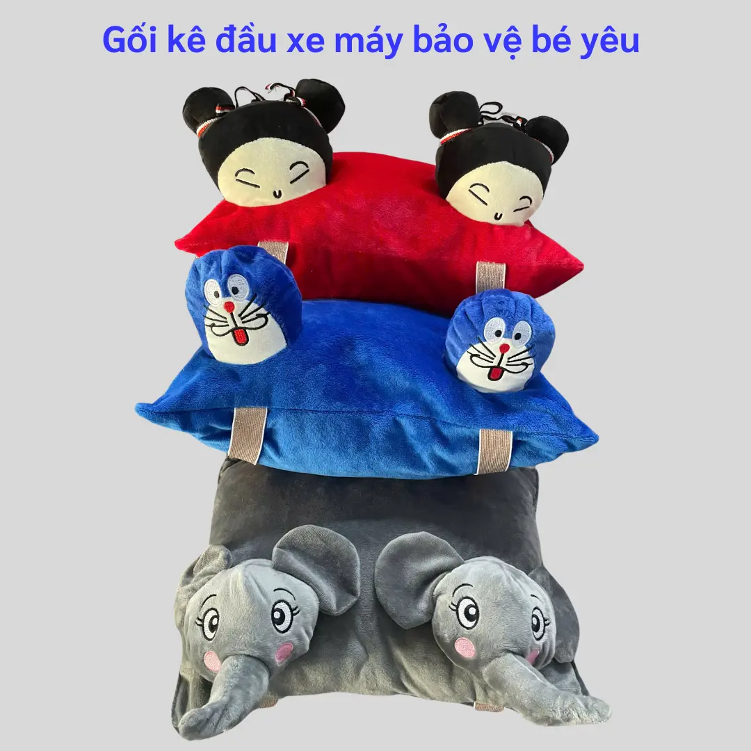 Gối kê đầu xe máy bảo vệ bé yêu, hoạt hình thú 2 đầu dễ thương
