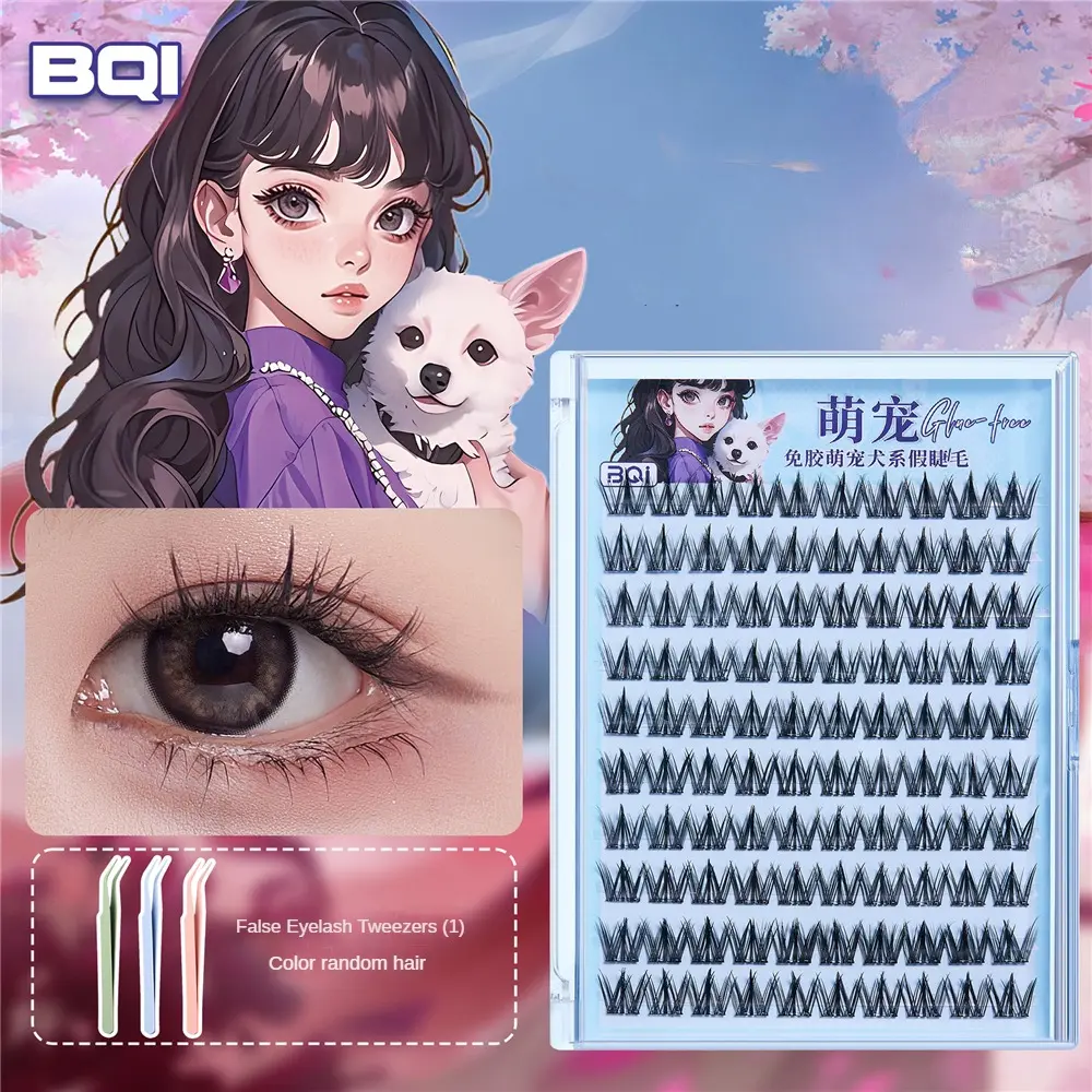 [Free Tweezer] BQI Eyelashes Super Sticky False Eyelashes Glue-free False Eyelashes Trilogy Single Cluster Natural Simulation Grafting Eyelash Long-lasting Curling False Eyelashes Lower Eyelash