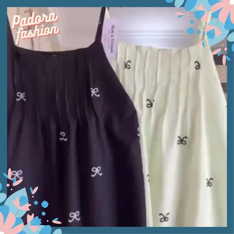 Váy hai dây 2 lớp họa tiết nơ có khuy điều chỉnhmaxi đầm suông 2 dây dáng dài đi biển Padora-V820 Nữ Women 2