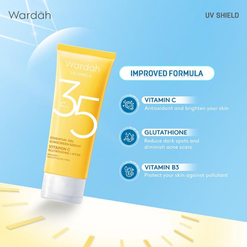 Wardah UV Shield Essential Gel Sunscreen Serum SPF 35 PA+++ [Kemasan Baru] Wajah Facial Sunblock  Lightening 4