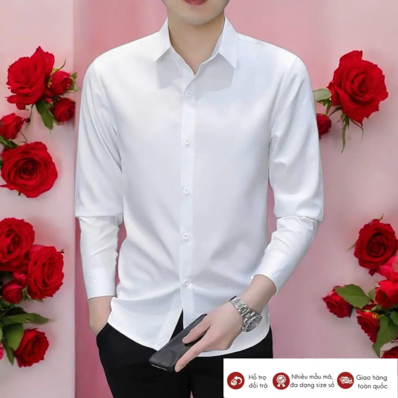 Áo Sơ Mi Dài Tay Lụa Thái Cao Cấp form Slim Fit Co Giãn Nhẹ