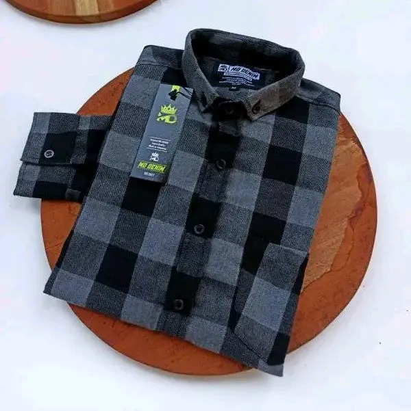 kemeja flanel lengan panjang catur abu