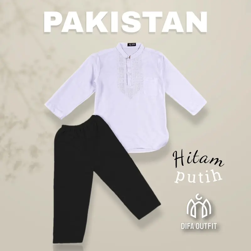 stelan baju koko anak dengan peci  hitam putih model pakistan 1