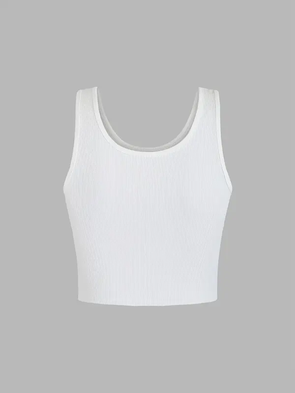 Women's Peach Print Scoop Neck Crop Vest Top, Casual Sleeveless Ribbed Top for Summer, Ladies Clothes for Daily Wear, Women's Tops 5