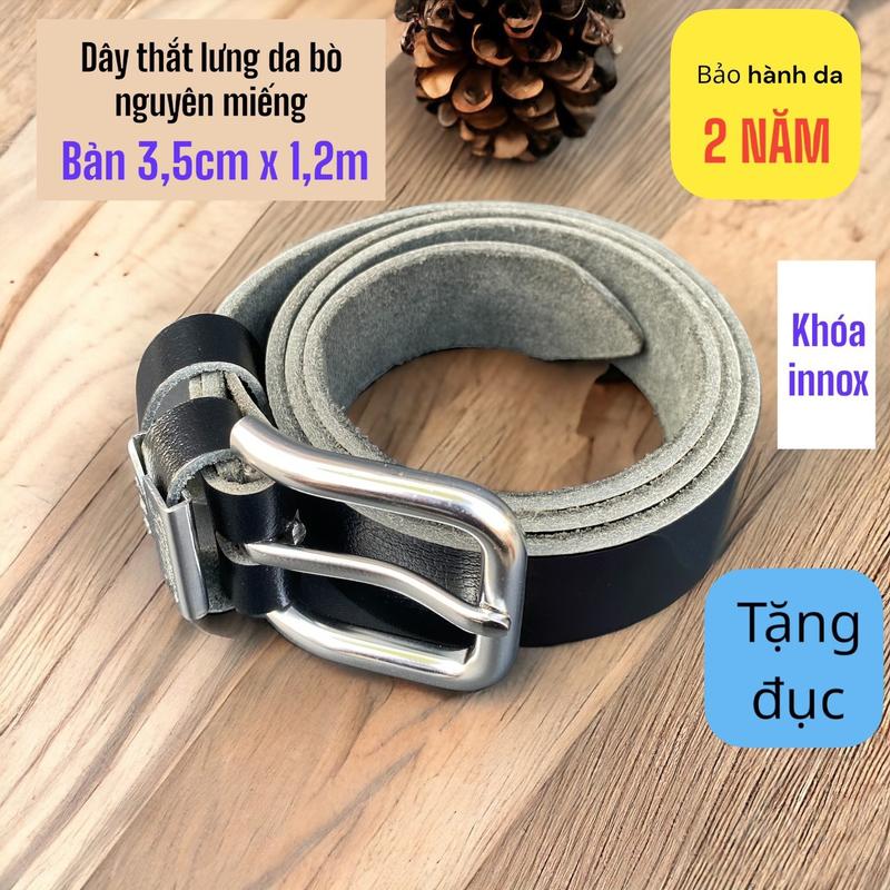 Dây thắt lưng da bò nam nguyên miếng cắt thủ công độ dày 3,6mm x bản rộng 3,5cm x dài 1,2m bảo hành da 2 ư Voi Titan