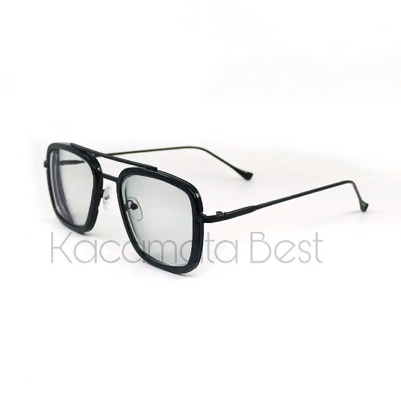 Frame Kacamata aviator kotak tony style bahan besi logam kode TS001 Hitam Lensa Glasses Eyewear 1