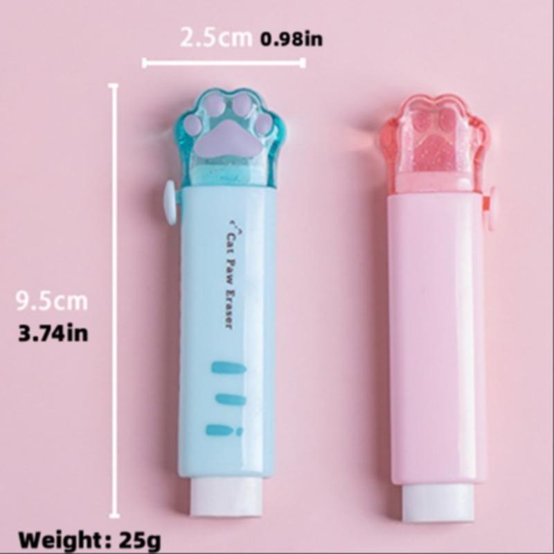 Product Introduction of Cute Cat Paw Design Eraser, 4 Counts/set Portable Push-pull Eraser, Clean & Scratch Free Eraser for Home School Office Dormitory 1